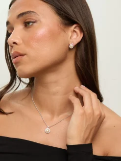 Jon Richard Silver/Gold Plated and Cubic Zirconia Pearl Halo Box Set Gift Box Online