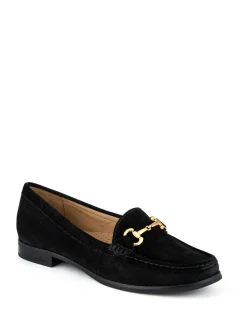 Jones Bootmaker Wide Fit Lex Suede Leather Loafers Black Outlet