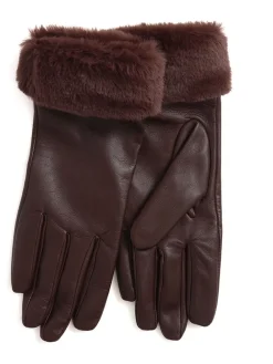 Jones Bootmaker Brown Faux Fur Cuffed Leather Gloves Best
