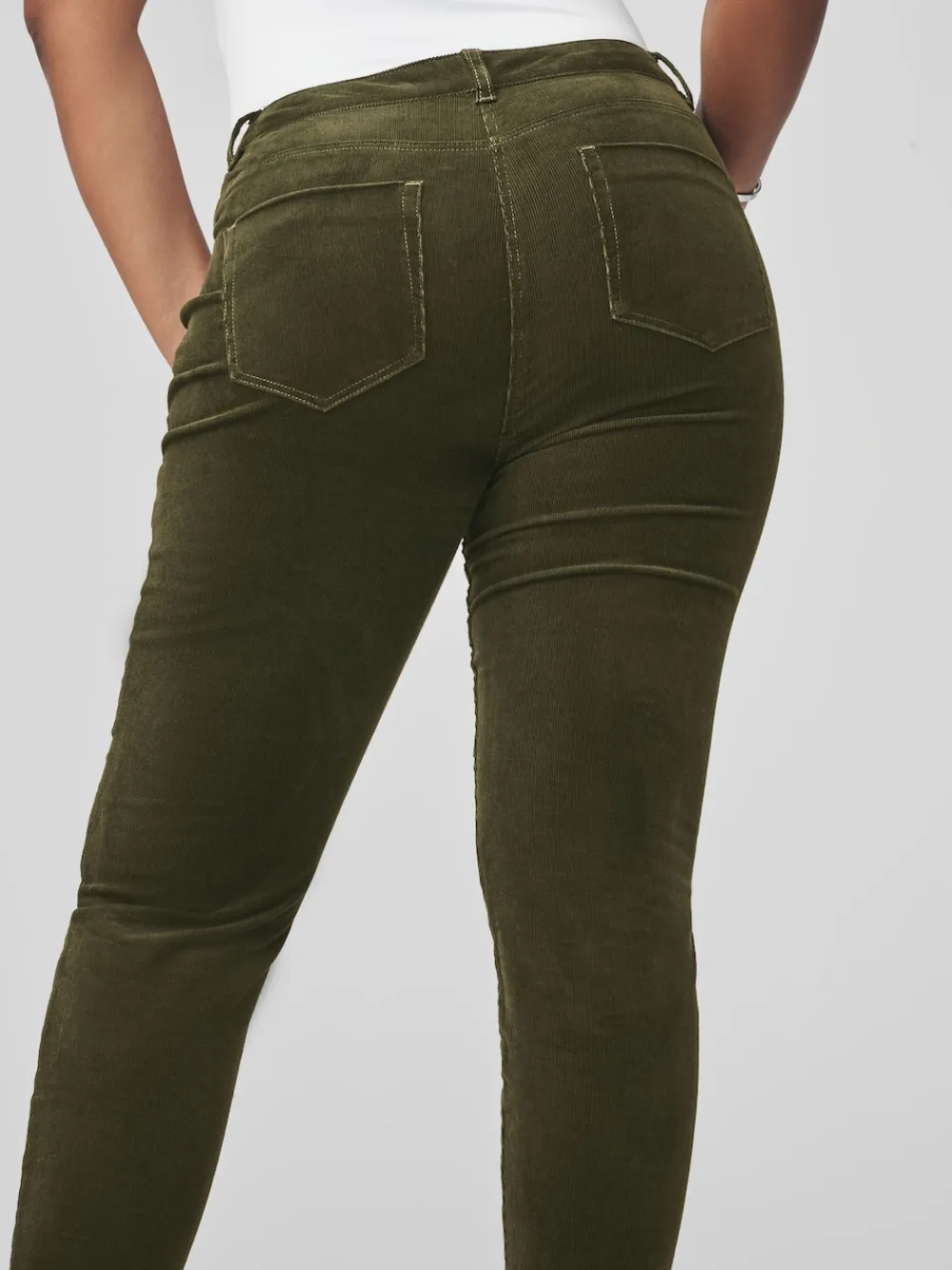 Next Cord Skinny Hourglass Trousers Khaki Green Clearance
