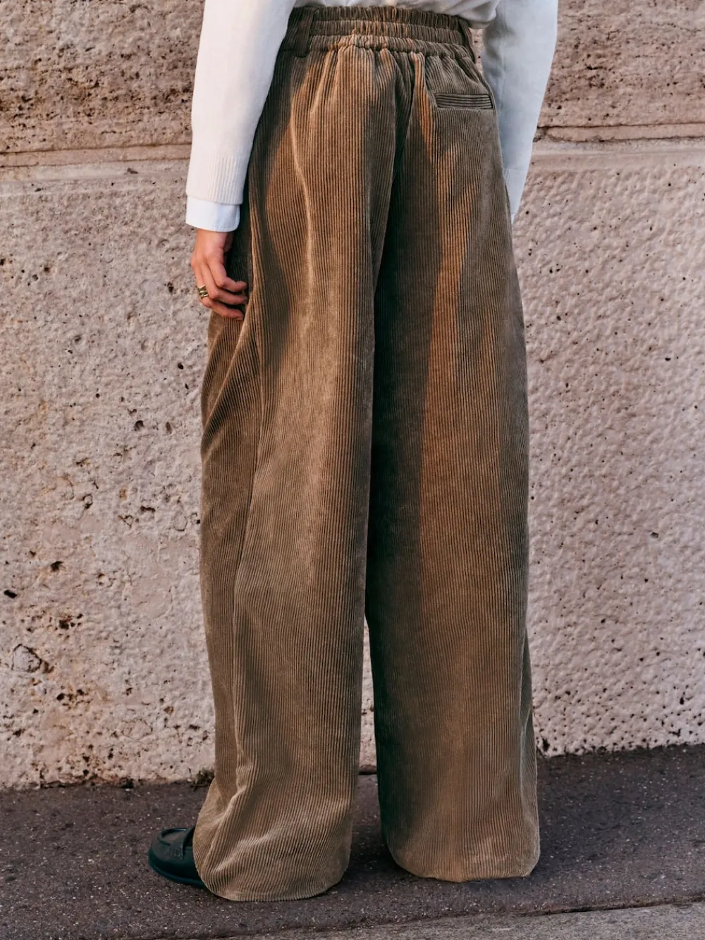 Next Cord Wide Leg Trousers Khaki Green Online