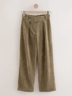 Next Cord Wide Leg Trousers Khaki Green Online
