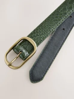 Next Khaki Green Croc Effect Regular PU Belt