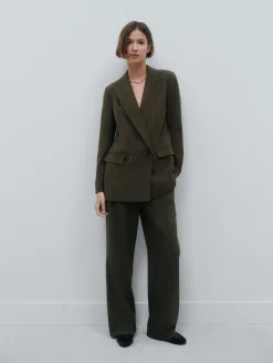 Next Khaki Green Crosshatch Elastic Waist Wide Leg Trousers Hot