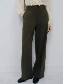 Next Khaki Green Crosshatch Elastic Waist Wide Leg Trousers Hot