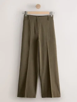 Next Khaki Green Crosshatch Elastic Waist Wide Leg Trousers Hot