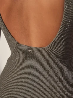 Next Khaki Green Glitter Plunge Shaping Tummy Control Swimsuit Outlet