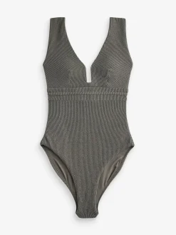 Next Khaki Green Glitter Plunge Shaping Tummy Control Swimsuit Outlet