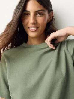 Next Khaki Green Heavyweight Short Sleeve Crew Neck T-Shirt Discount