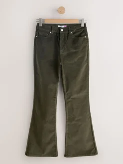 Next High Rise Velvet Cord Flare Jeans Khaki Green Outlet