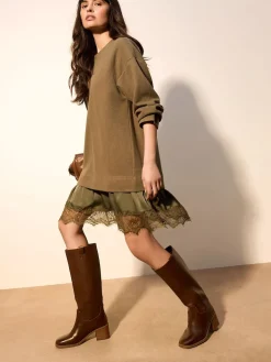 Next 2-In-1 Soft Touch Jumper Lace Skirt Khaki Green Online