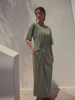 Next Jersey Twist T-Shirt Summer Dress Khaki Green New