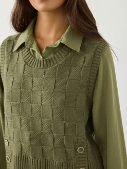Next Knitted Tank Shirt Layer With Button Detail Khaki Green Sale