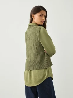 Next Knitted Tank Shirt Layer With Button Detail Khaki Green Sale