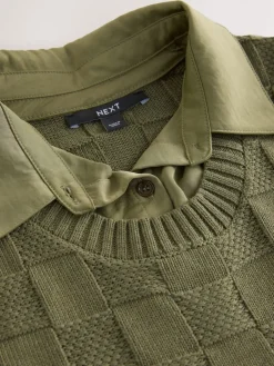 Next Knitted Tank Shirt Layer With Button Detail Khaki Green Sale