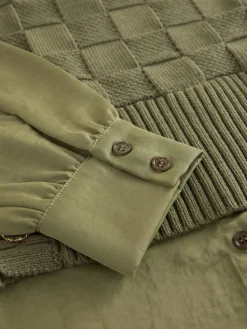 Next Knitted Tank Shirt Layer With Button Detail Khaki Green Sale