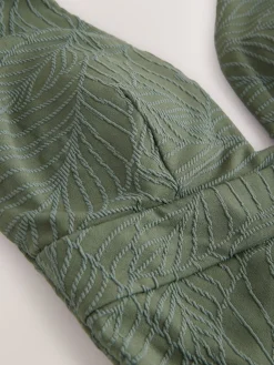 Next Khaki Green Leaf Textured Plunge Shaping Tummy Control Swimsuit Online