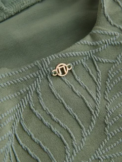 Next Khaki Green Leaf Textured Plunge Shaping Tummy Control Swimsuit Online