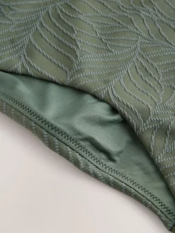 Next Khaki Green Leaf Textured Plunge Shaping Tummy Control Swimsuit Online