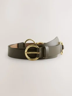 Next Khaki Green Metal Ring Detail Regular Leather Belt Best