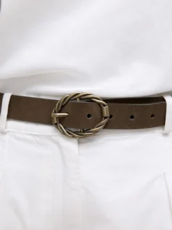 Next Oval Buckle Suede Belt Khaki Green Discount