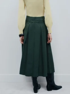 Next Pleated Midi Skirt Khaki Green Sale