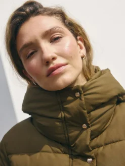 Next Khaki Green Shower Resistant Padded Hooded Longline Coat New