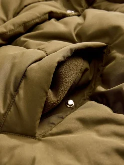 Next Khaki Green Shower Resistant Padded Hooded Longline Coat New