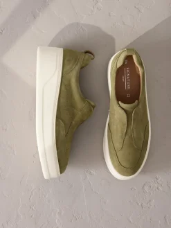 Next Slip On Signature Leather Chunky Wedge Platform Trainers Khaki Green Best