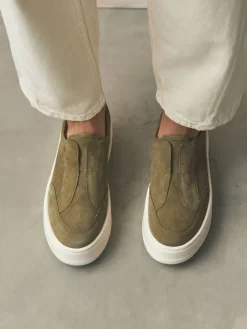 Next Slip On Signature Leather Chunky Wedge Platform Trainers Khaki Green Best