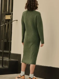 Next Super Soft V-Neck Midi Dress With Wool Khaki Green