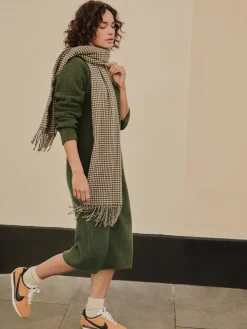 Next Super Soft V-Neck Midi Dress With Wool Khaki Green