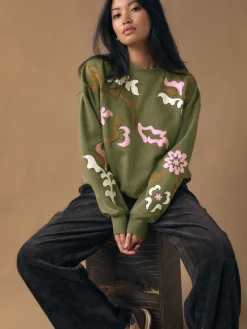 Next Sweatshirt with Appliqué Details Khaki Green Clearance