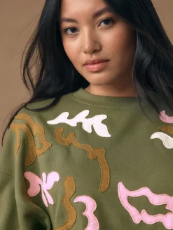 Next Sweatshirt with Appliqué Details Khaki Green Clearance