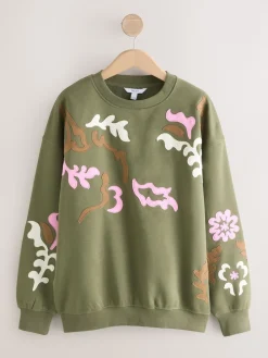 Next Sweatshirt with Appliqué Details Khaki Green Clearance