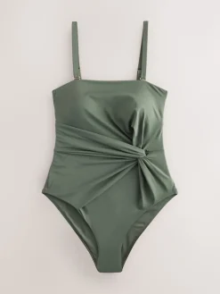 Next Twist Bandeau Tummy Control Swimsuit Khaki Green Hot