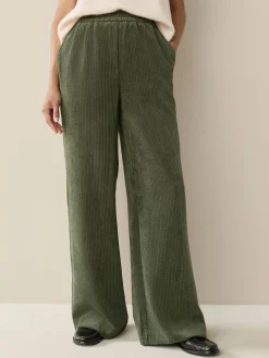 Next Khaki Green Wide Leg Soft Cord Trousers Clearance
