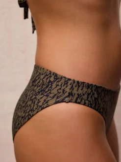 Next Khaki Green/Black High Leg Bikini Bottoms Clearance