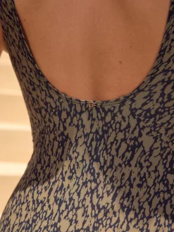 Next Khaki Green/Black Ruched Side Tummy Shaping Control Swimsuit Hot