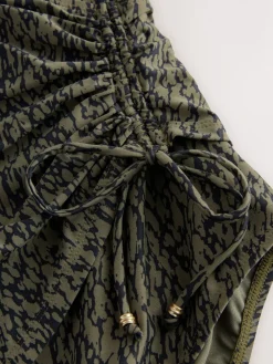 Next Khaki Green/Black Ruched Side Tummy Shaping Control Swimsuit Hot