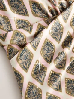 Next Utrim Tummy Control Plunge Swimsuit Khaki Green/Cream Foil Woodblock Online