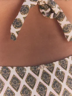 Next Khaki Green/Cream Foil Woodblock High Leg Bikini Bottoms Online