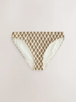 Next Khaki Green/Cream Foil Woodblock High Leg Bikini Bottoms Online