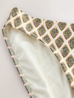 Next Khaki Green/Cream Foil Woodblock High Leg Bikini Bottoms Online