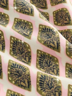 Next Khaki Green/Cream Foil Woodblock High Leg Bikini Bottoms Online