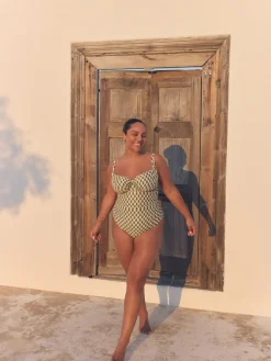 Next F-K Underwired Tummy Control Swimsuit Khaki Green/Cream Foil Woodblock Online