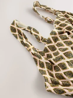 Next F-K Underwired Tummy Control Swimsuit Khaki Green/Cream Foil Woodblock Online