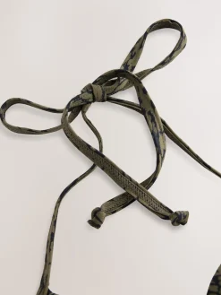 Next Khaki/Black Print Padded Wired Plunge Bikini Top New