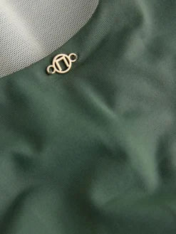 Next High Neck Halterneck Tummy Control Swimsuit Khaki/Cream Discount