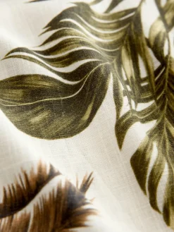 Next Ruched Bandeau Midi Dress with Linen Khaki/Cream Palm Printed Clearance